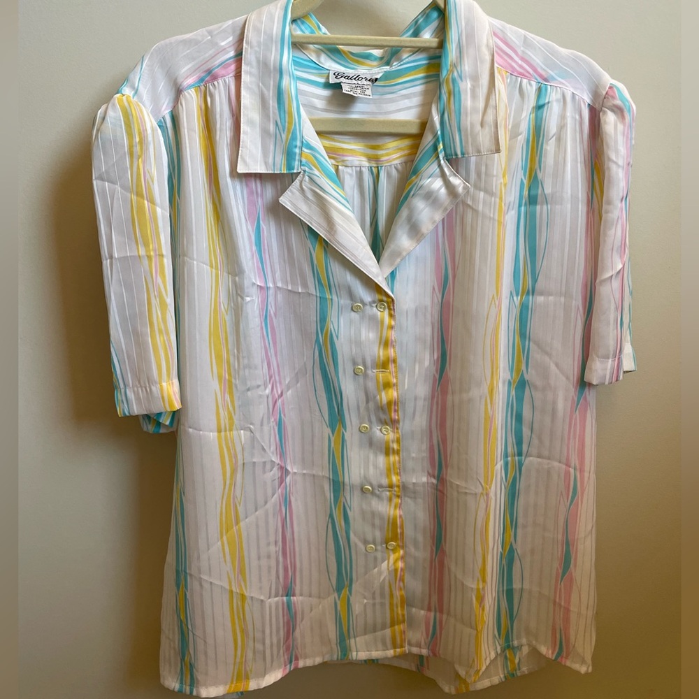 Vintage Gailord Retro Blouse Button Down Pastel Sheer Summerwear Women's 18